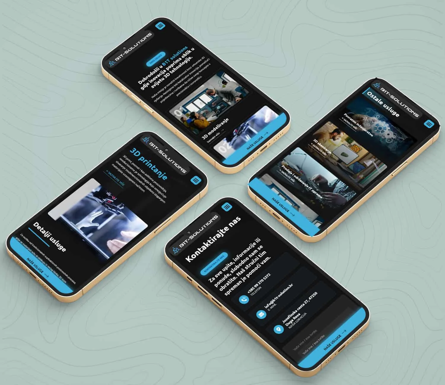 Mobilni prikazi web stranice B1T Solutions