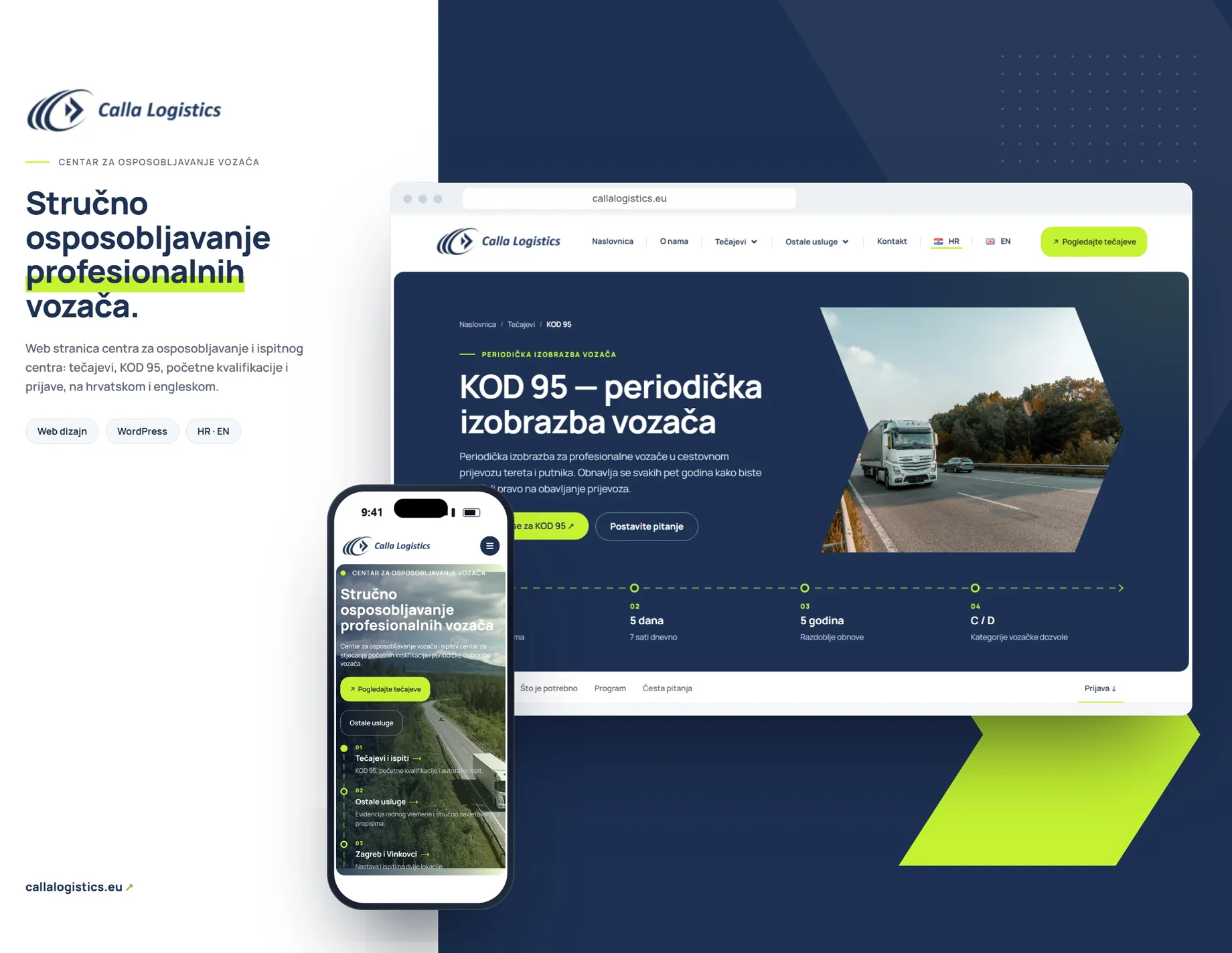 Pregled stranica web stranice Calla Logistics