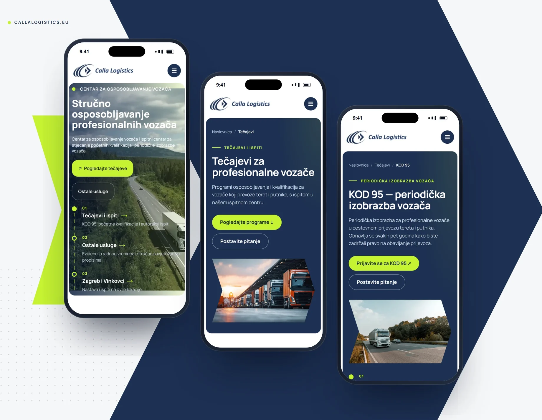 Mobilni prikazi web stranice Calla Logistics