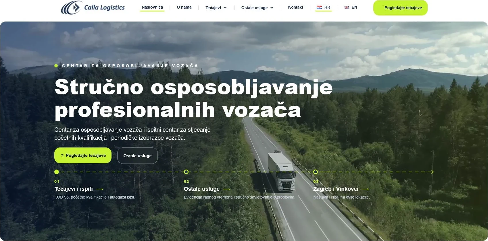 Desktop prikaz web stranice Calla Logistics