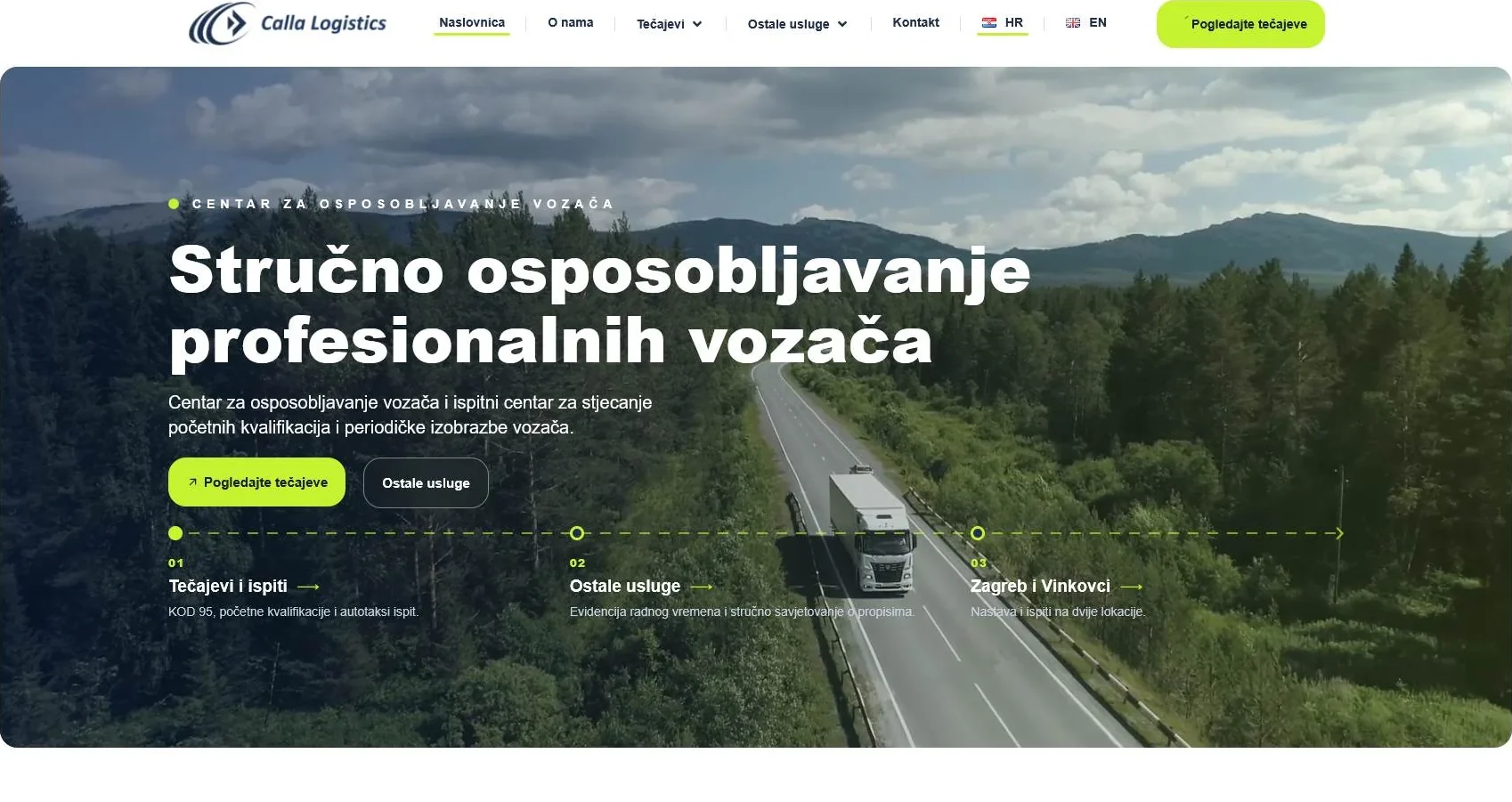 Naslovnica web stranice Calla Logistics