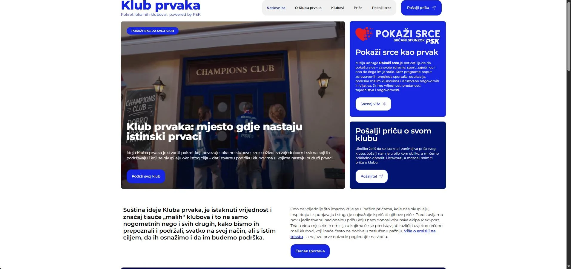 Web stranica Klub Prvaka