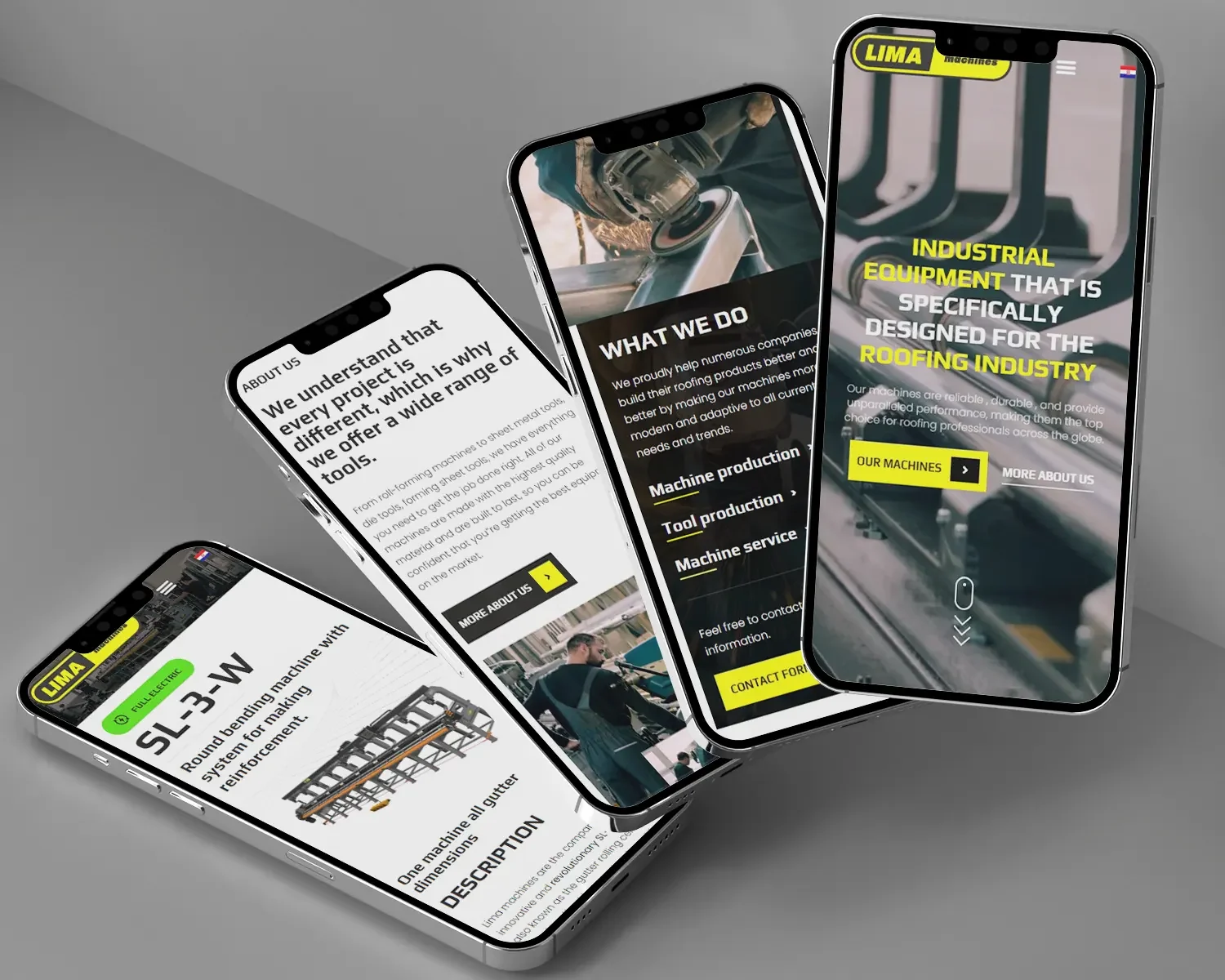 Mobilni prikazi web stranice LIMA machines