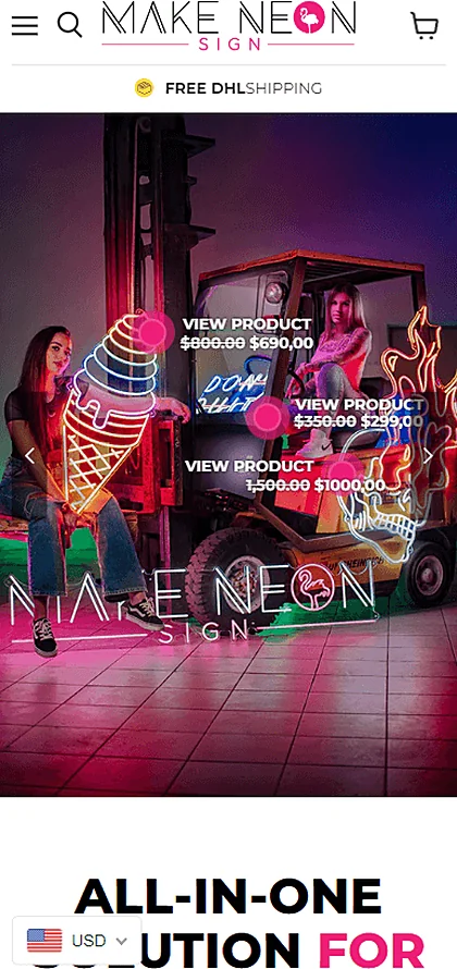 Web stranica Make Neon Sign na mobitelu