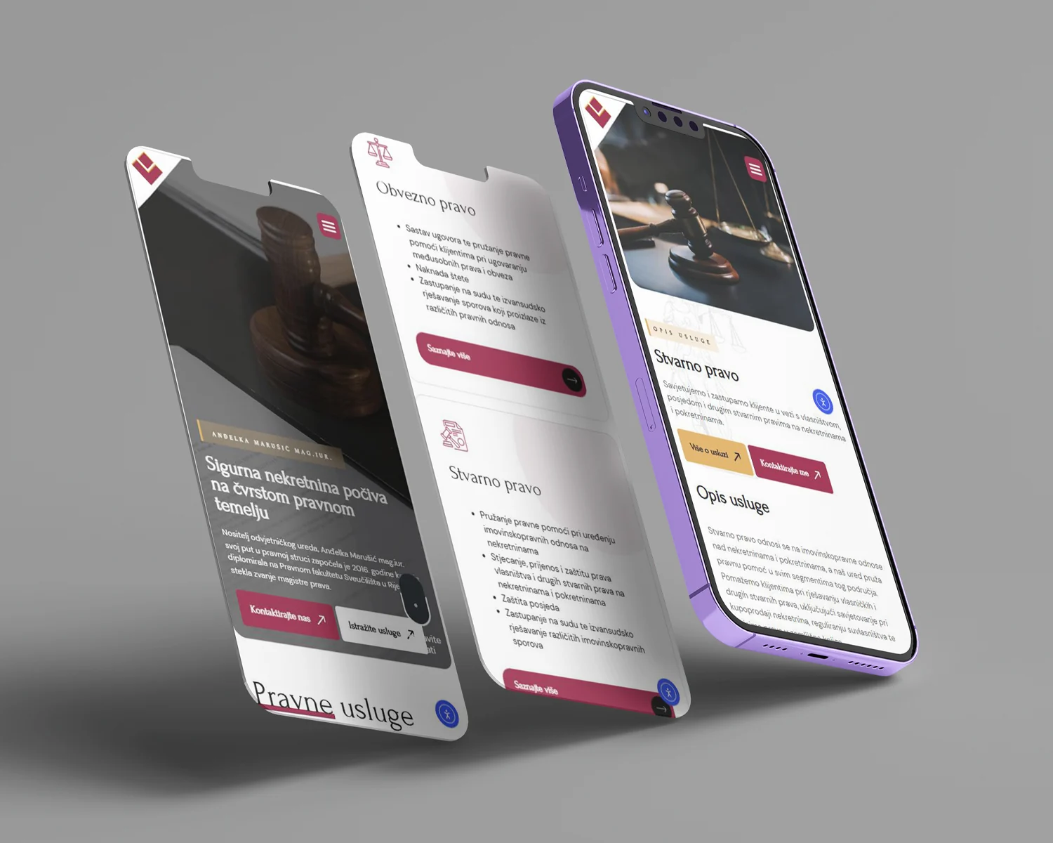 Mobilni prikazi web stranice Odvjetnica Anđelka Marušić
