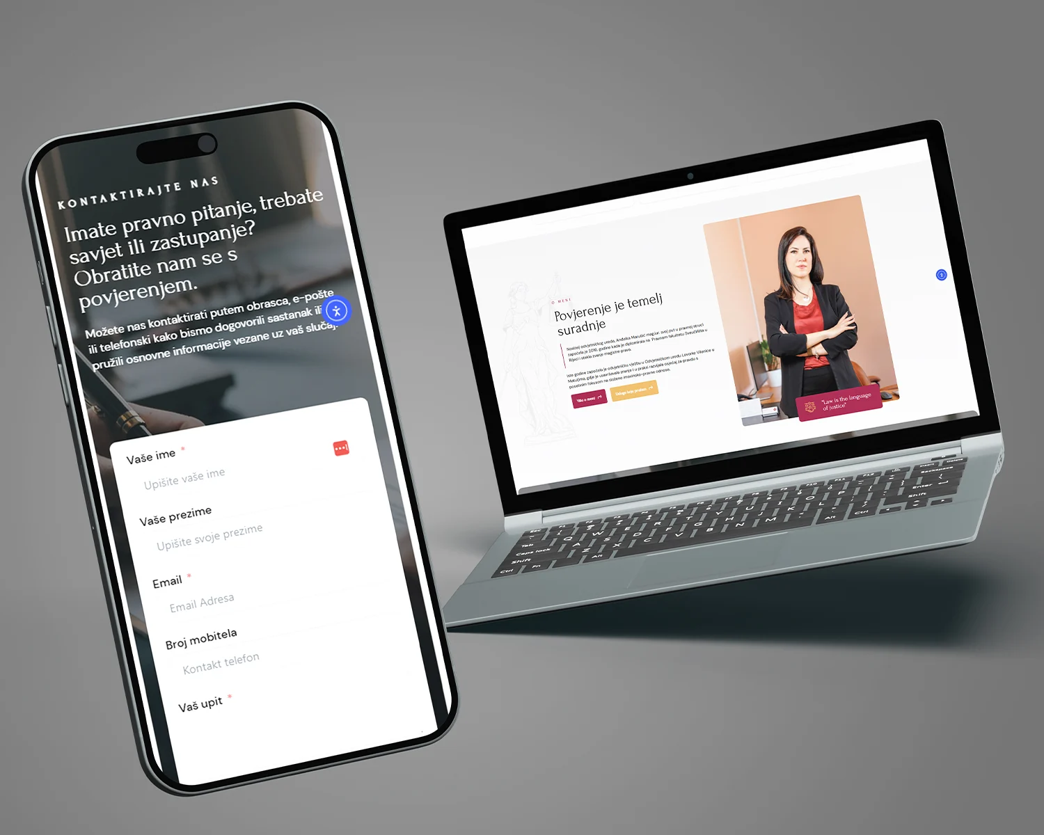 Desktop i mobilni prikaz web stranice Odvjetnica Anđelka Marušić