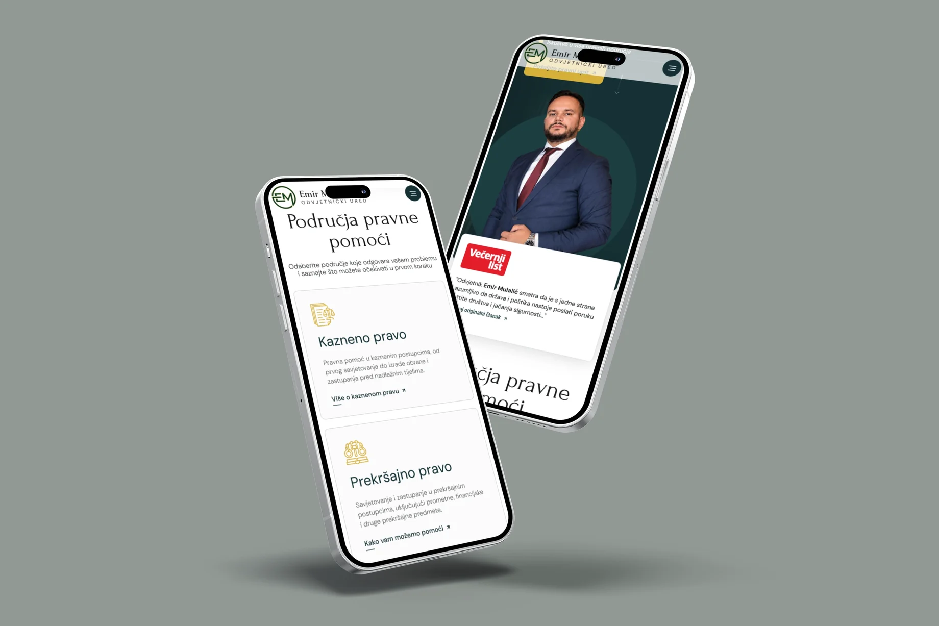 Desktop i mobilni prikaz web stranice Odvjetnik Emir Mulalić