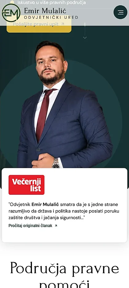 Web stranica Odvjetnik Emir Mulalić na mobitelu