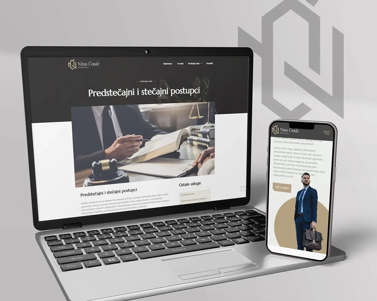 Desktop i mobilni prikaz web stranice Odvjetnik Nino Ćosić