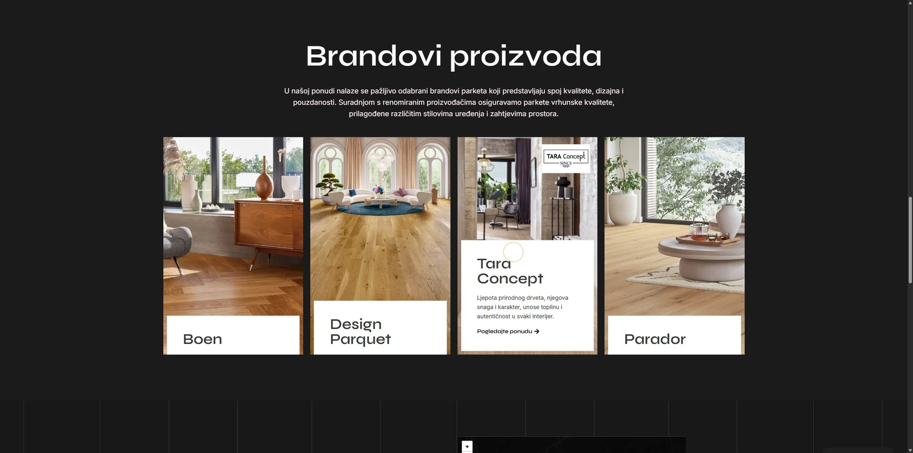 Mobilni prikazi web stranice Parket Concept