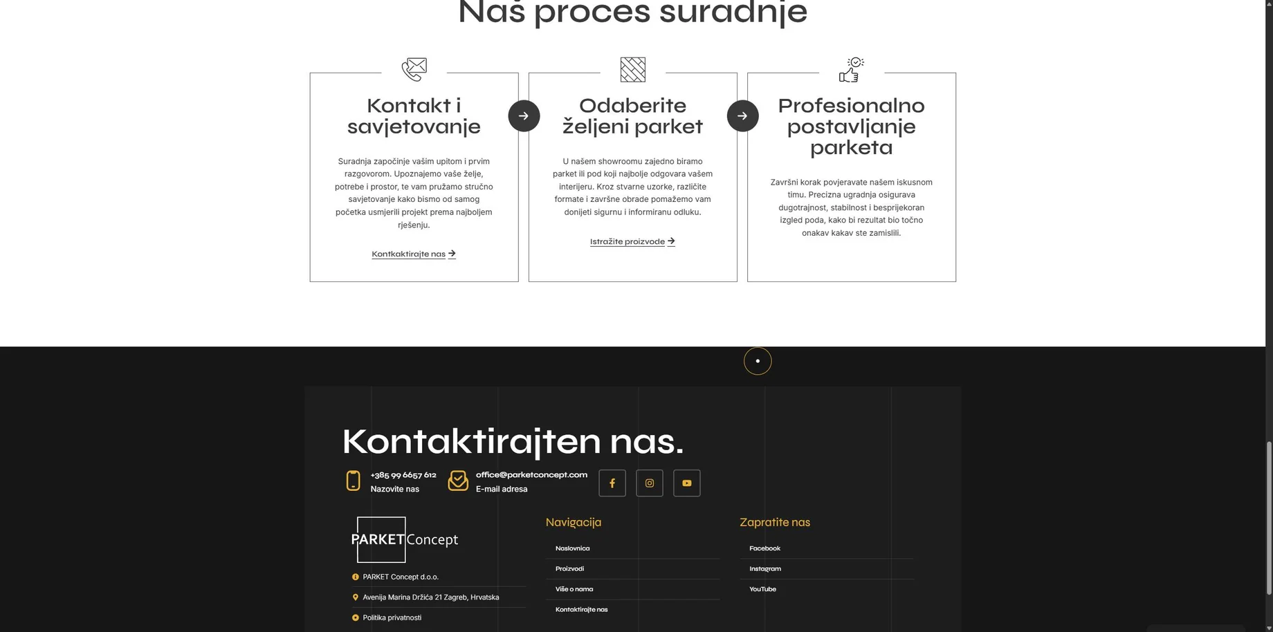 Desktop i mobilni prikaz web stranice Parket Concept