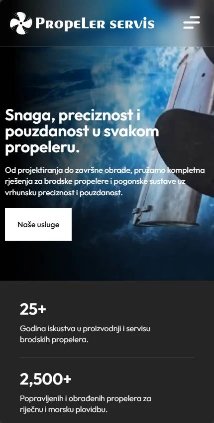 Mobilni prikaz web stranice Propeler servis