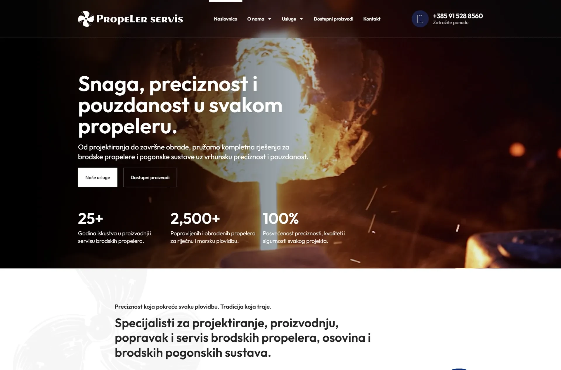 Desktop prikaz web stranice Propeler servis