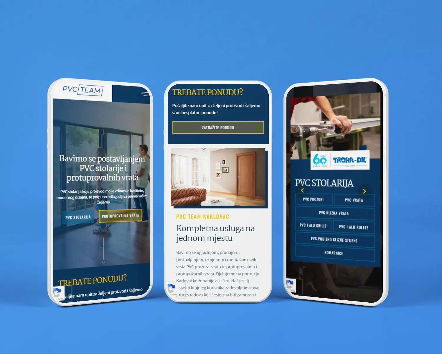 Mobilni prikazi web stranice PVC Team