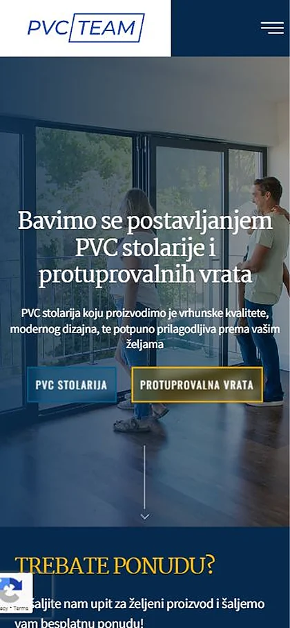 Web stranica PVC Team na mobitelu