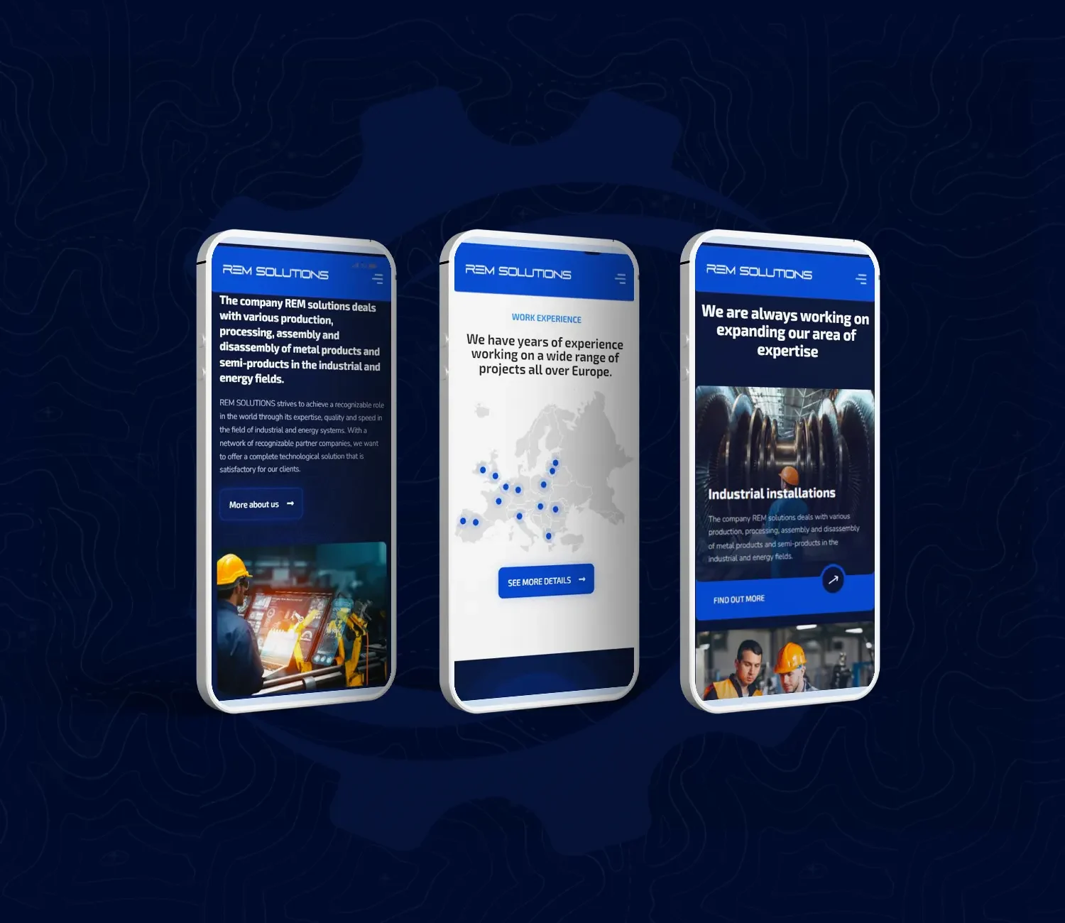 Mobilni prikazi web stranice REM Solutions