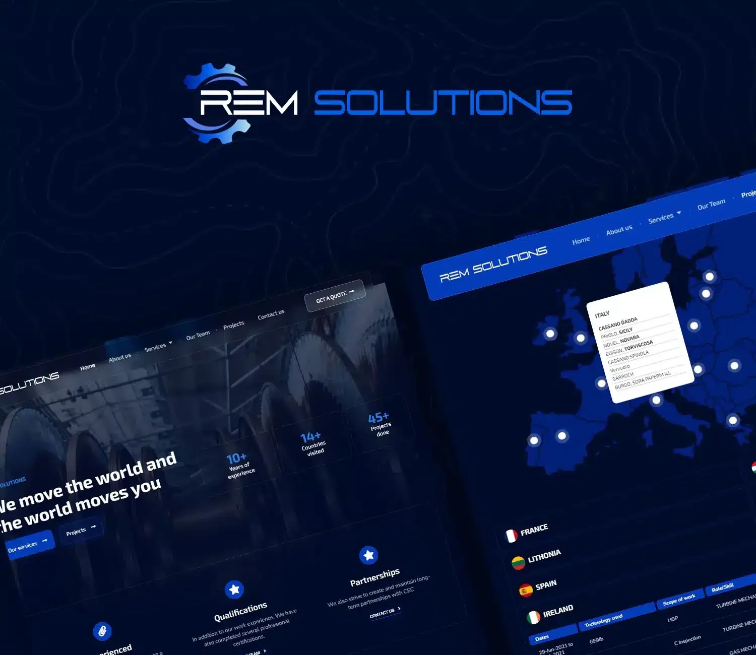 Desktop i mobilni prikaz web stranice REM Solutions