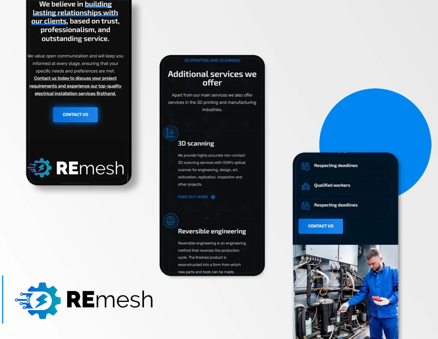 Mobilni prikazi web stranice ReMesh