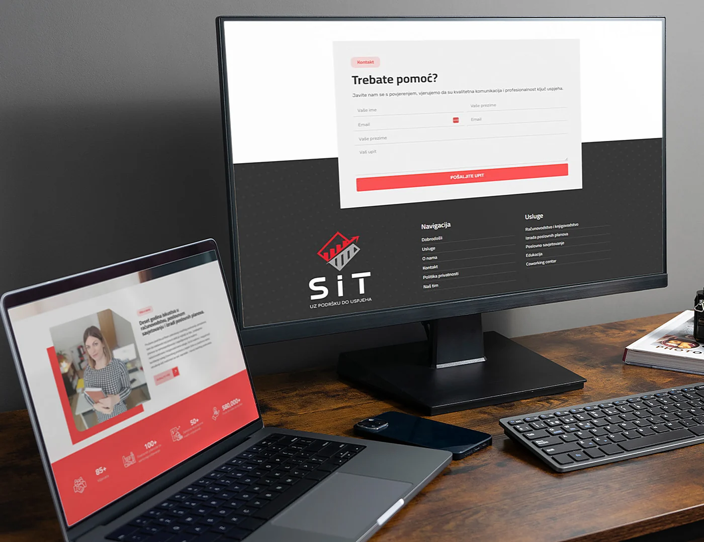 Mobilni prikazi web stranice SIT, obrt za poslovne usluge