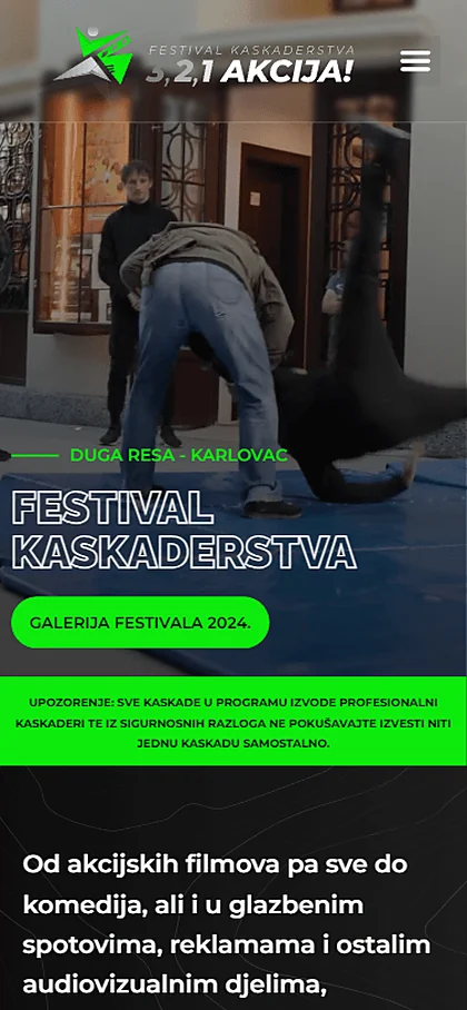 Web stranica Stunt Festival na mobitelu