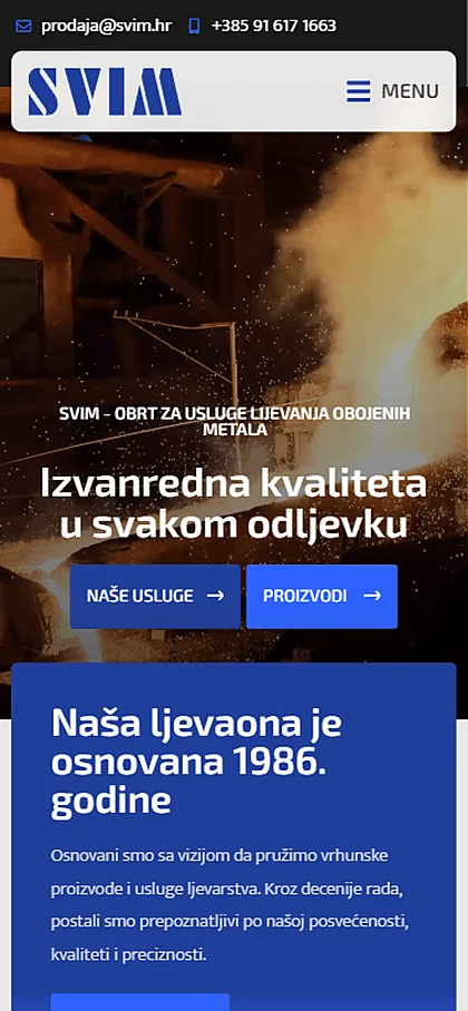 Web stranica SVIM na mobitelu