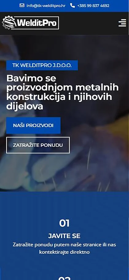 Web stranica TK Weldit Pro na mobitelu