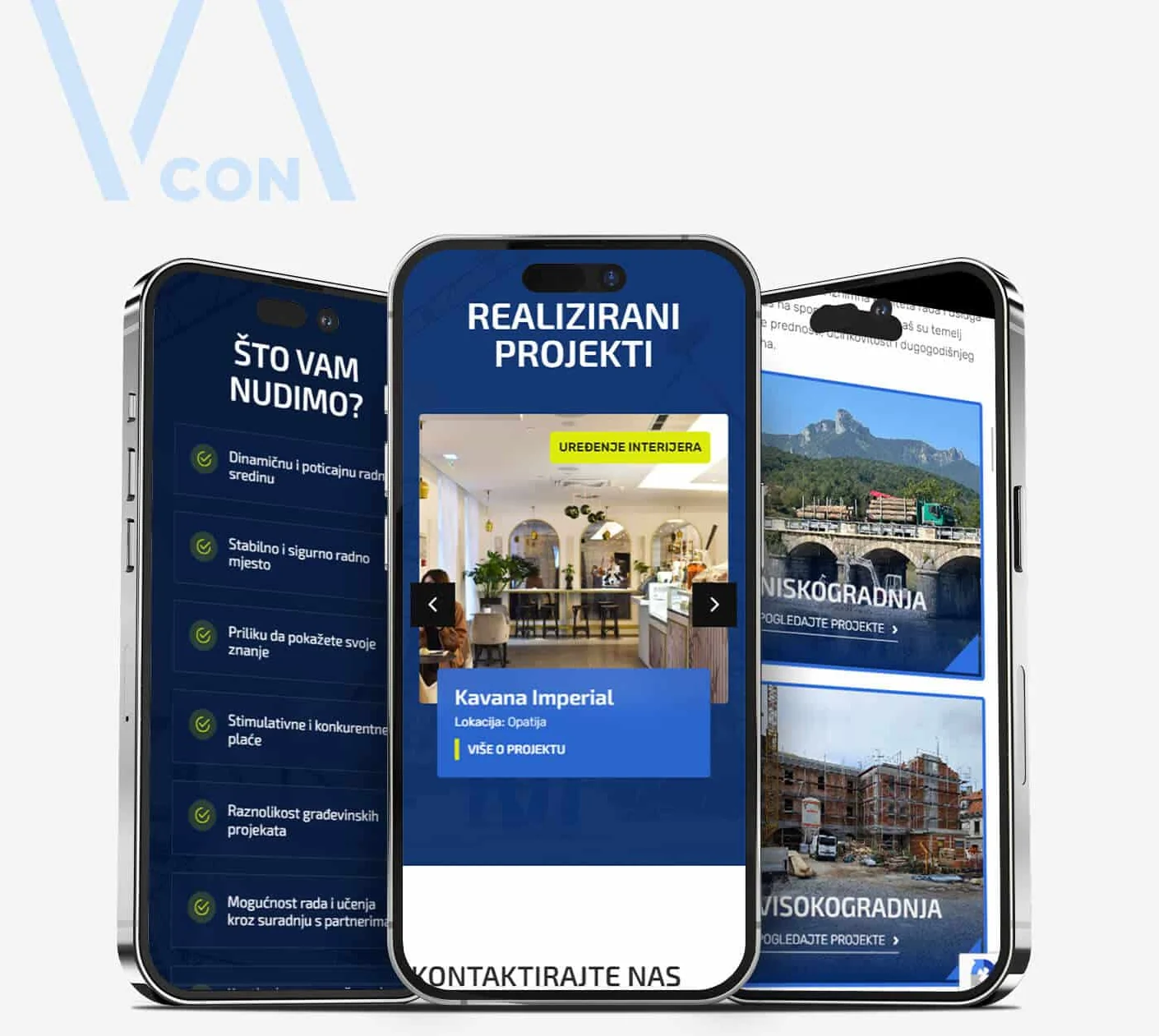 Mobilni prikazi web stranice Va-Con