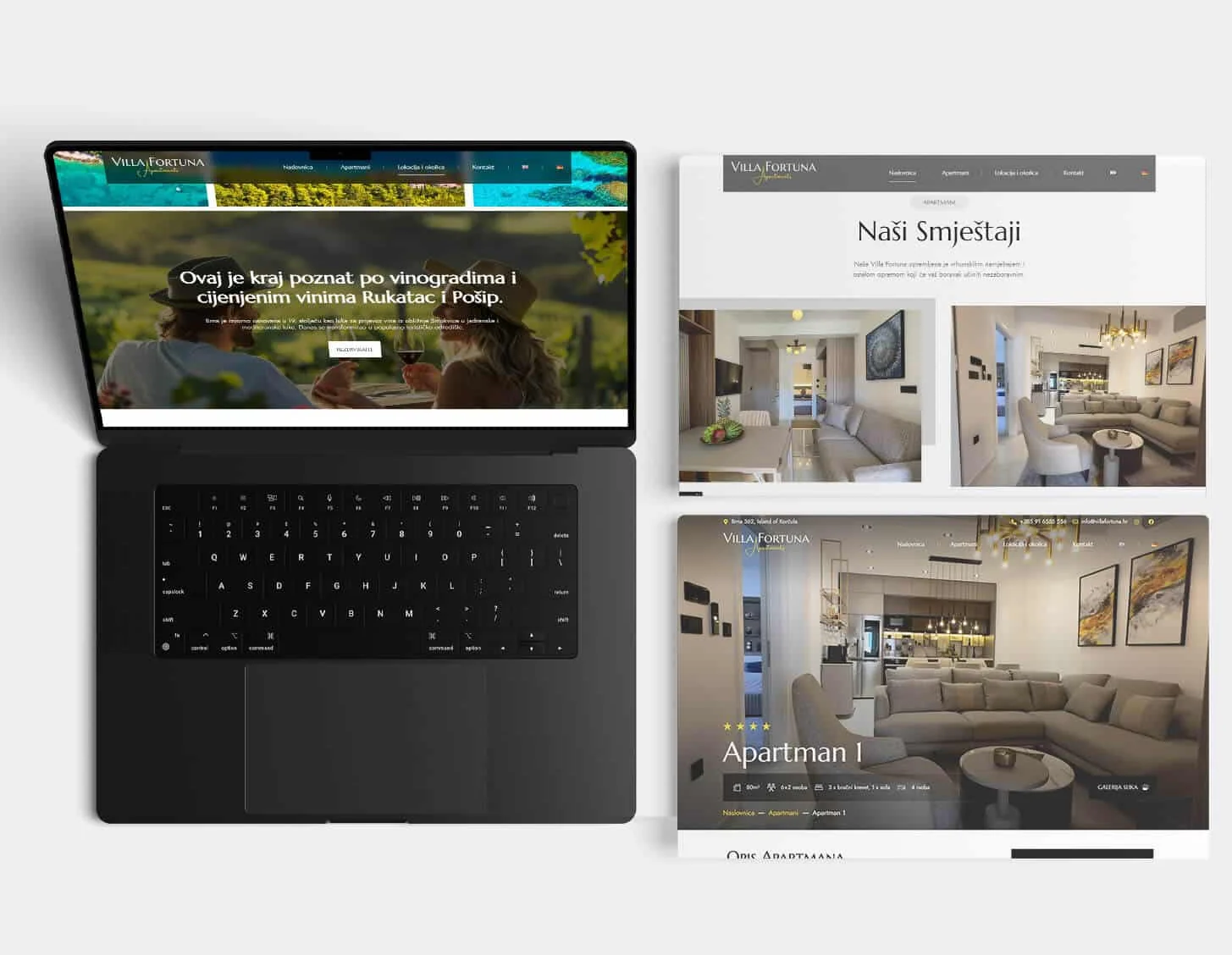 Mobilni prikazi web stranice Villa Fortuna