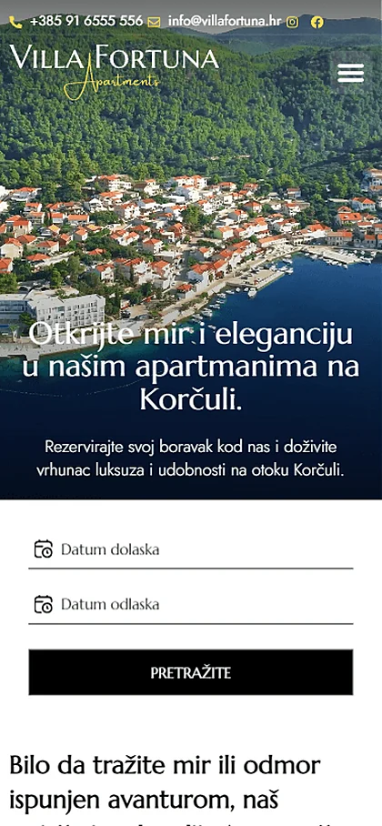 Web stranica Villa Fortuna na mobitelu