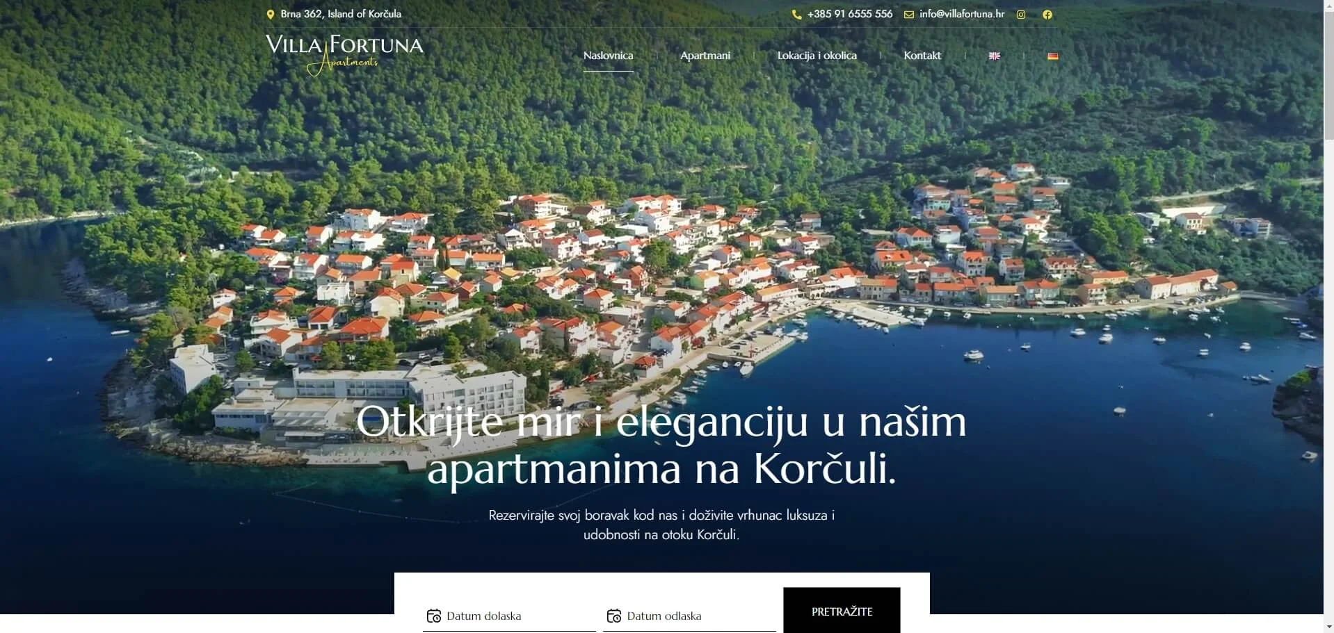 Web stranica Villa Fortuna