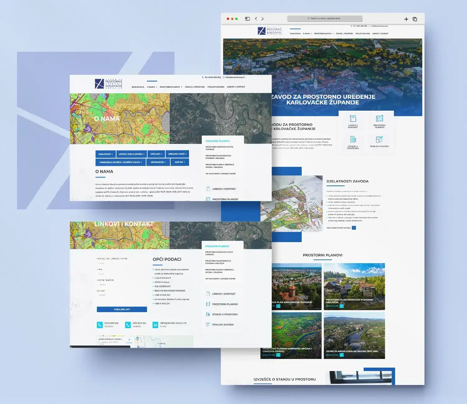 Pregled stranica web stranice Zavod za prostorno uređenje Karlovačke Županije
