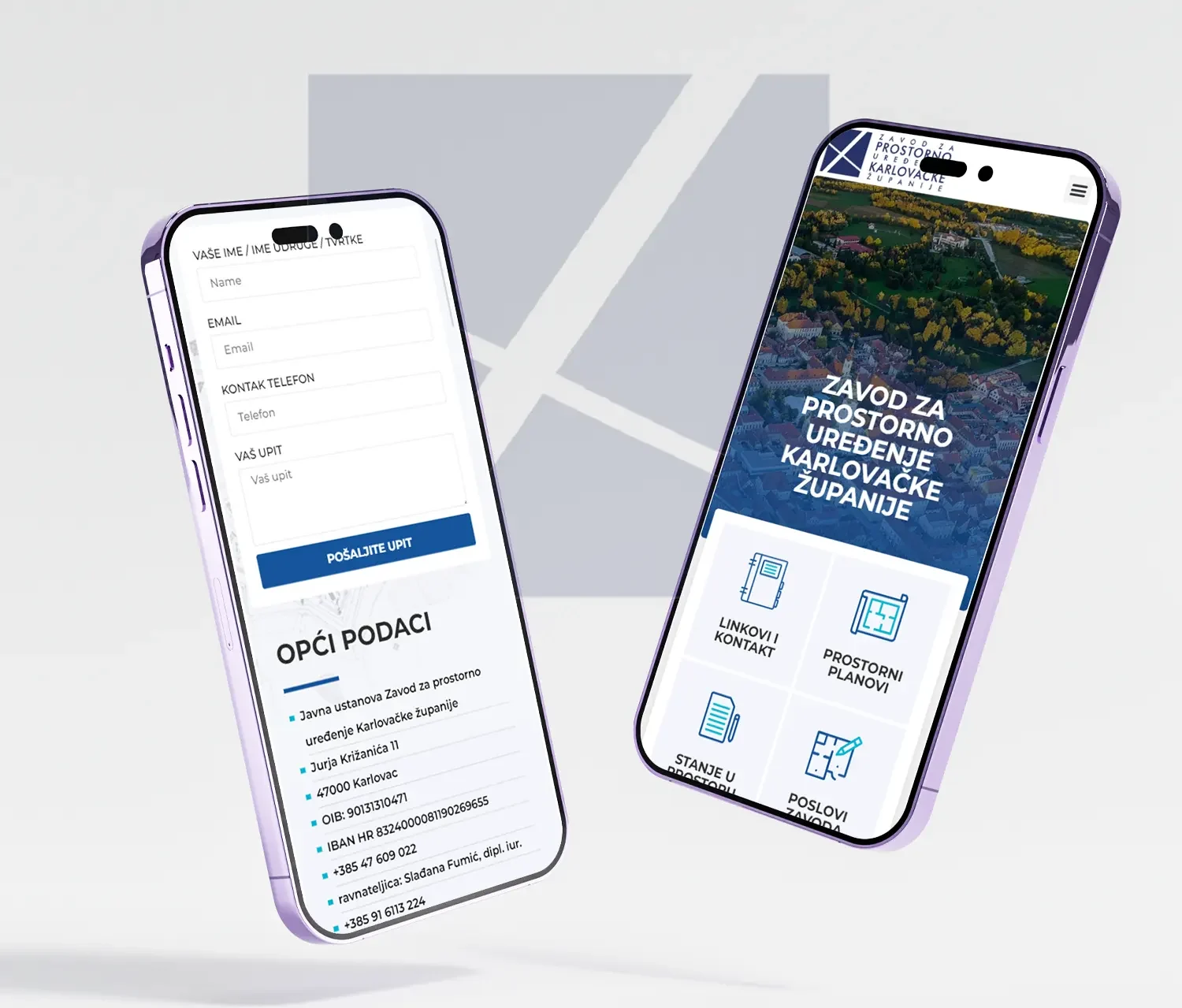 Mobilni prikazi web stranice Zavod za prostorno uređenje Karlovačke Županije