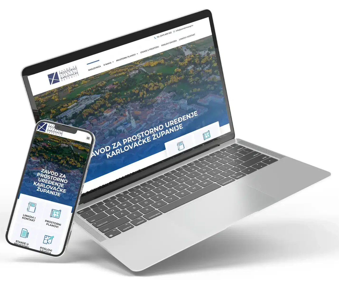 Desktop i mobilni prikaz web stranice Zavod za prostorno uređenje Karlovačke Županije