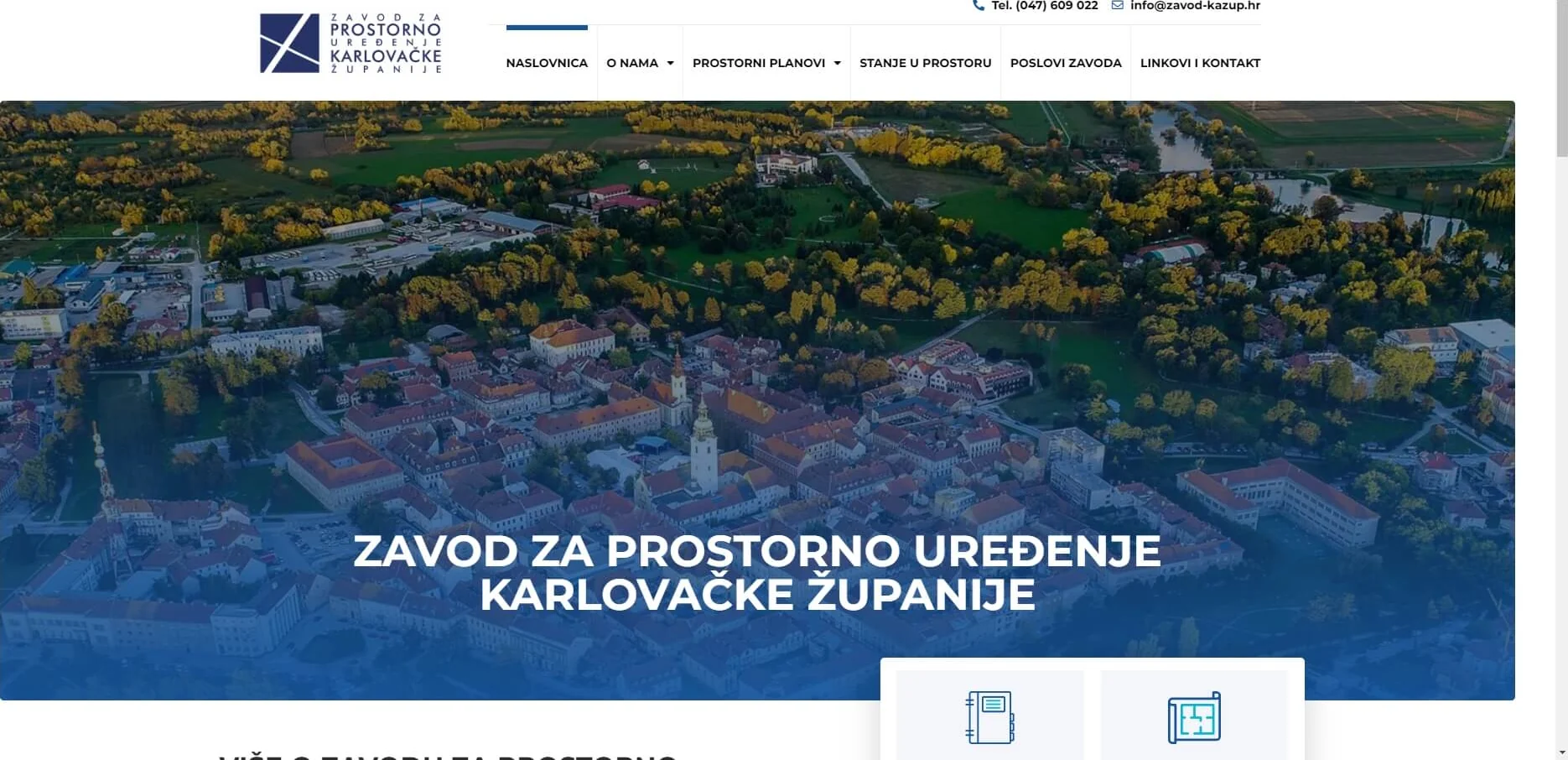 Web stranica Zavod za prostorno uređenje Karlovačke Županije