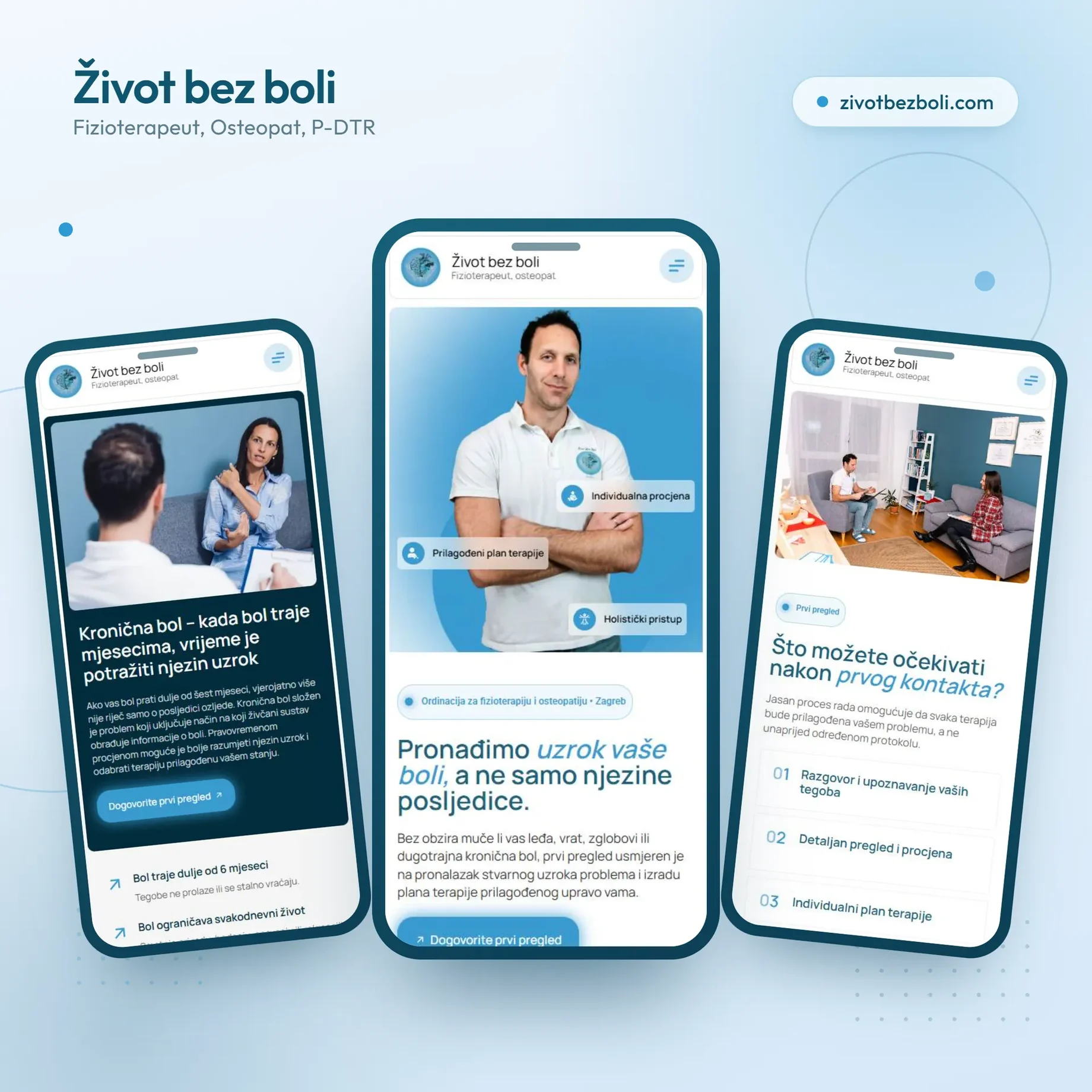 Mobilni prikazi web stranice Život bez boli