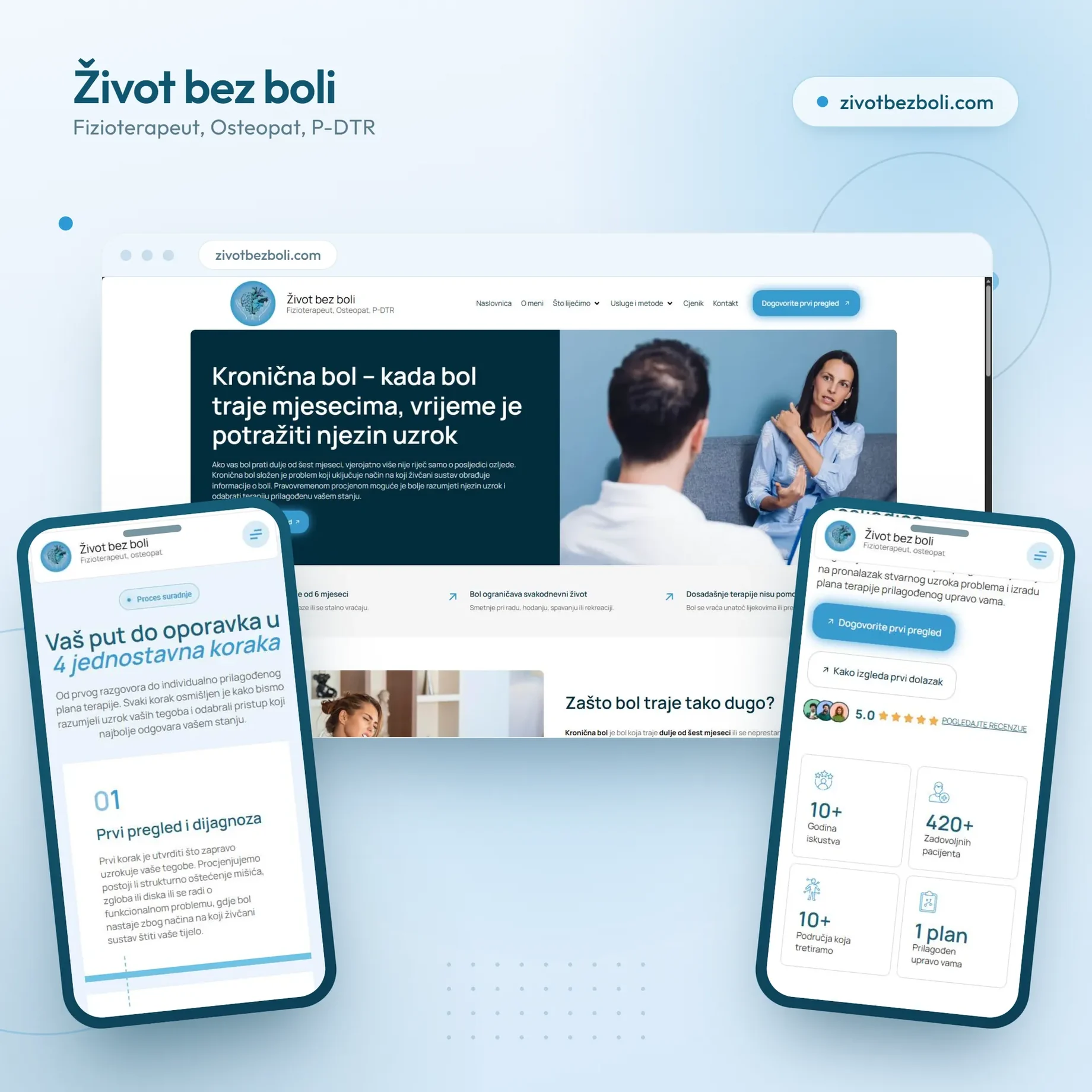Desktop i mobilni prikaz web stranice Život bez boli